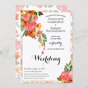 Aquarelle Vintage orange vive Invitation florale