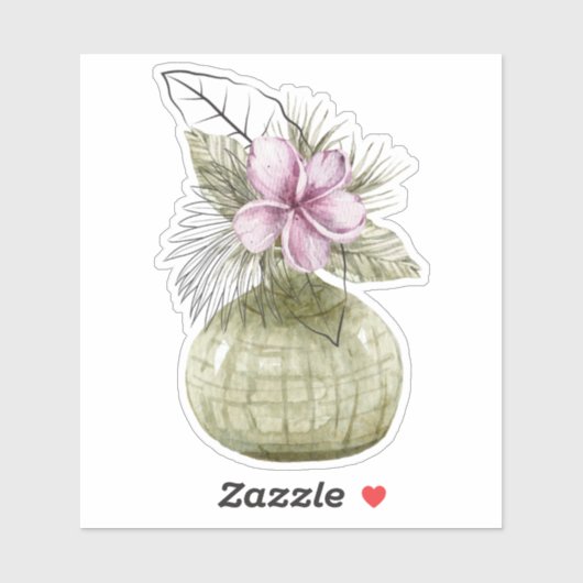 Aquarelle violet en pot maison autocollant plante (Feuille)