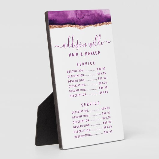 Aquarelle violet et or Menu Plaque (Côté)