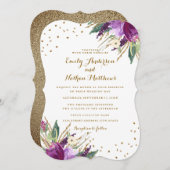 Aquarelle violet Faire-part de mariage or (Devant / Derrière)