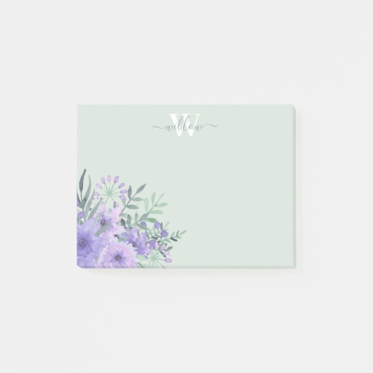 Aquarelle violet Fleur Monogramme Post-it Notes (Devant)
