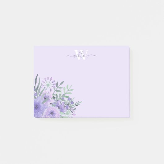 Aquarelle violet Fleur Monogramme Post-it Notes (Devant)