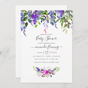 Aquarelle Violet Floral Baby shower Invitation
