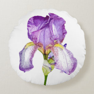 Aquarelle violet Iris ~ Chic Floral Coussin rond