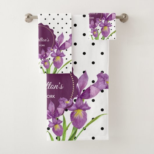 Aquarelle violet iris noir blanc Pois (En situation)