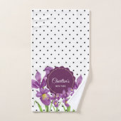 Aquarelle violet iris noir blanc Pois (Serviette à main)