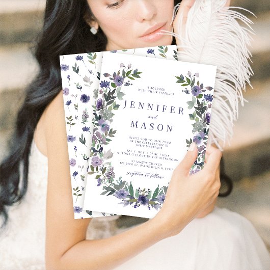 Aquarelle violet jardin de fleurs faire-part de ma