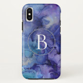 Aquarelle violet Monogramme marbre iPhone X Coque (Dos)