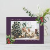 Aquarelle violet or Holly Photo Cartes de Noël (Debout devant)