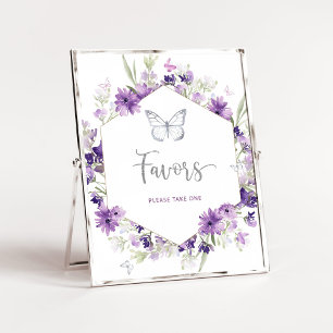 Aquarelle violet papillon argent Favoriser Poster