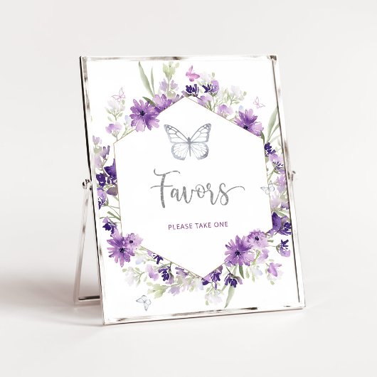 Aquarelle violet papillon argent Favoriser Poster