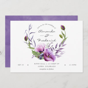 Aquarelle Violet Poppy Faire-part de mariage flora
