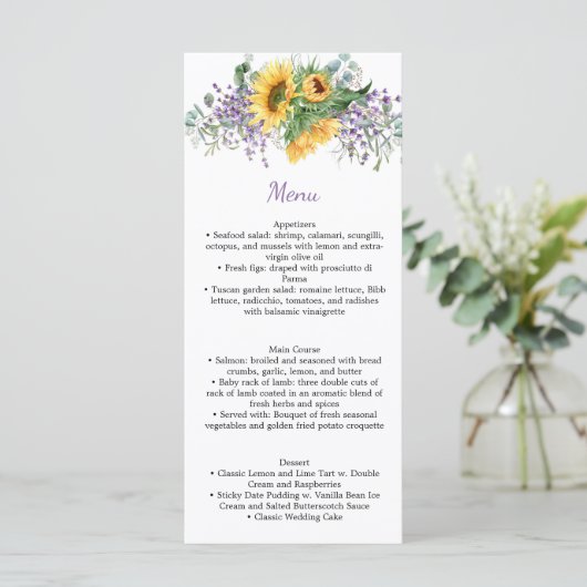 Aquarelle violet Rose et Mariage vert Menu (Debout devant)