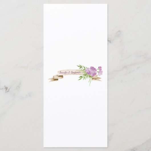 Aquarelle violet Rose verdure Carte menu (Dos)