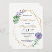 Aquarelle violet succulents invitation douche nupt (Devant / Derrière)