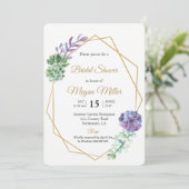 Aquarelle violet succulents invitation douche nupt (Debout devant)