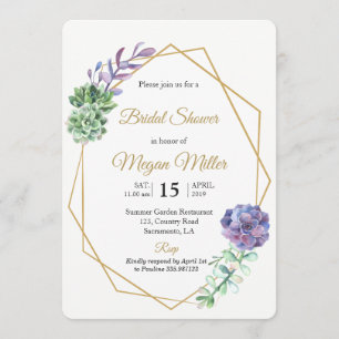 Aquarelle violet succulents invitation douche nupt