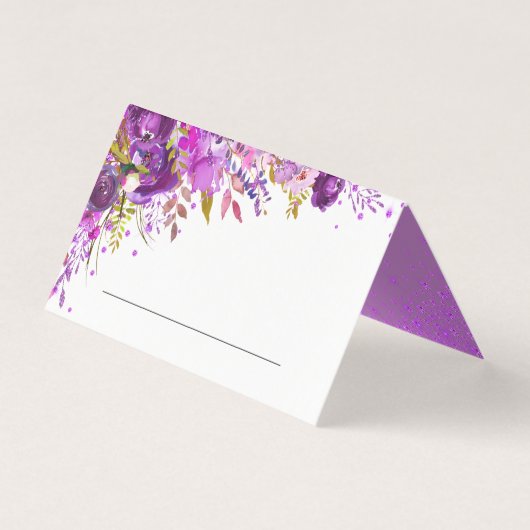 Aquarelle violet violet Mariage Floral Carte Place (Front)