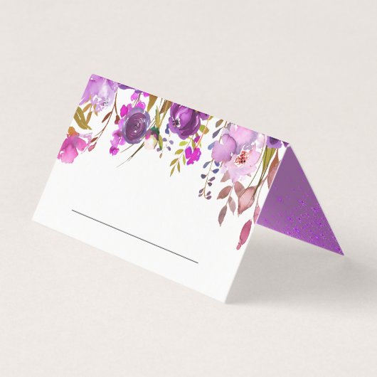 Aquarelle violet violet Mariage Floral Carte Place (Front)