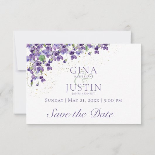 Aquarelle Violets Mariage Enregistrer la carte Dat (Devant)