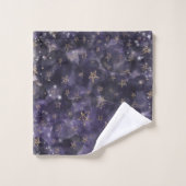 Aquarelle violette blanc or Bronze étoiles de lune (Gant de toilette)