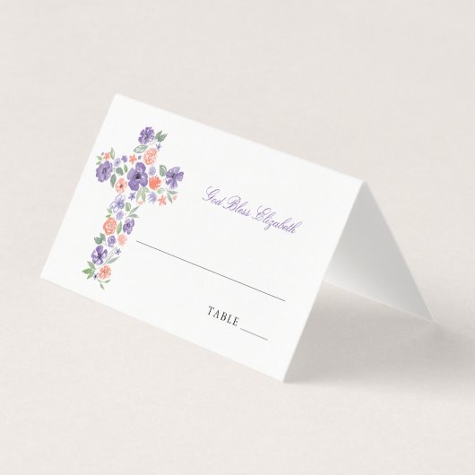 Aquarelle violette Croix de fleurs chrétiennes (Front)
