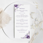 Aquarelle violette et argentée Menu Mariage Floral