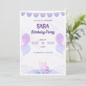 Aquarelle violette et rose Invitation d'anniversai (Debout devant)