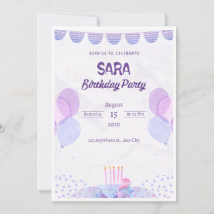 Aquarelle violette et rose Invitation d'anniversai