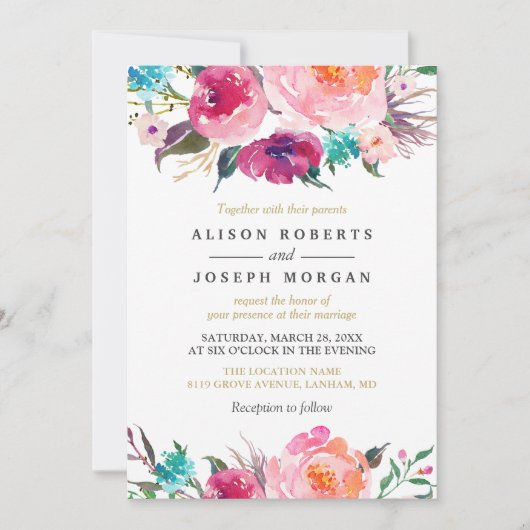 Aquarelle violette Faire-part de mariage botanique (Devant)