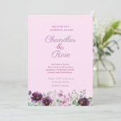 Aquarelle violette Faire-part de mariage florale (Debout devant)