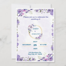 Aquarelle violette Faire-part de mariage florale