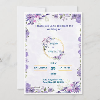 Aquarelle violette Faire-part de mariage florale