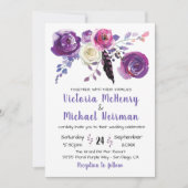 Aquarelle violette Floral Boho invitations de mari (Devant)