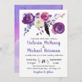 Aquarelle violette Floral Boho invitations de mari (Devant / Derrière)