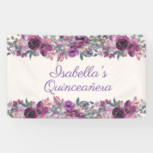 Aquarelle violette Floral Quinceañera Bannière