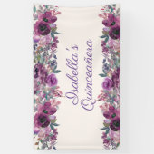 Aquarelle violette Floral Quinceañera Bannière (Vertical)