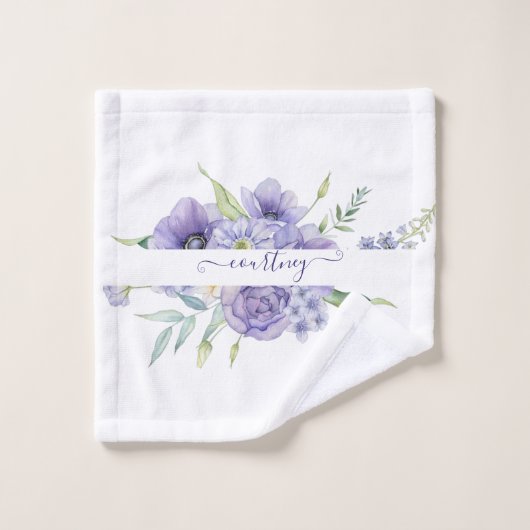 Aquarelle violette florale personnalisée (Gant de toilette)