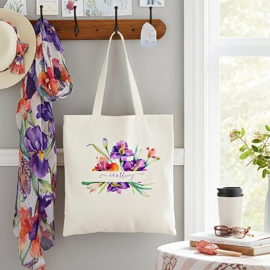 Aquarelle violette Iris Sac fourre-tout personnali