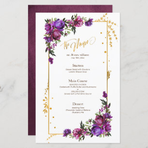 Aquarelle violette rose chaud or menu Floral