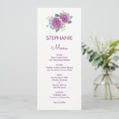 Aquarelle violette Rose Nom du client Mariage Menu (Debout devant)