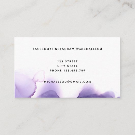 Aquarelle violette simple Carte de visite moderne (Dos)