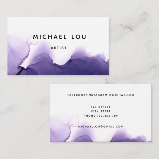 Aquarelle violette simple Carte de visite moderne (Devant / Derrière)