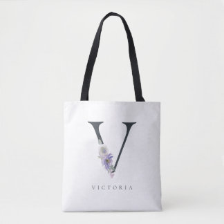 Aquarelle violette V Monogramme Sac fourre-tout Fl