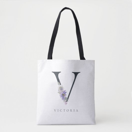 Aquarelle violette V Monogramme Sac fourre-tout Fl (Devant)
