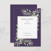 Aquarelle violette Verdure Mariage RSVP (Devant / Derrière)