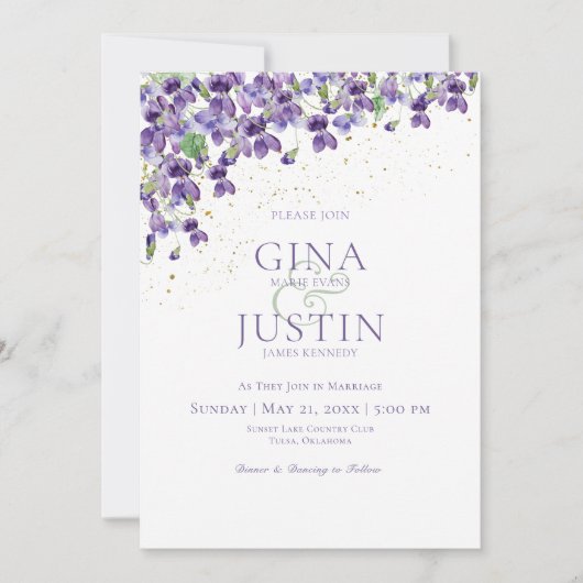 Aquarelle Violettes Faire-part de mariage (Devant)