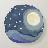 Aquarelle vive Lune étoile brillant Coussin rond (Devant)