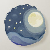 Aquarelle vive Lune étoile brillant Coussin rond (Dos)