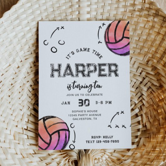 Aquarelle Voleyball Invitation Anniversaire